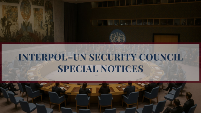 INTERPOL–UN Security Council Special Notice banner illustrating global sanctions enforcement.