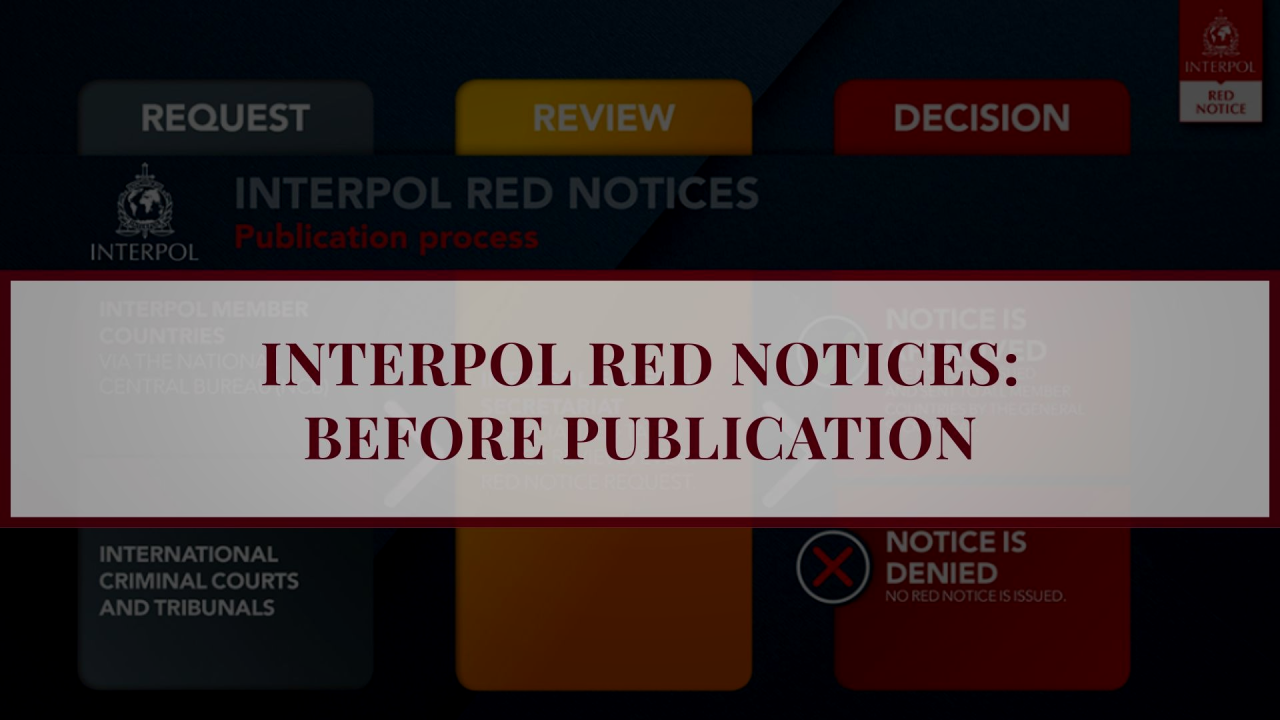 Infographic showing the INTERPOL Red Notice publication process, highlighting the request, review stage and decision before publication.