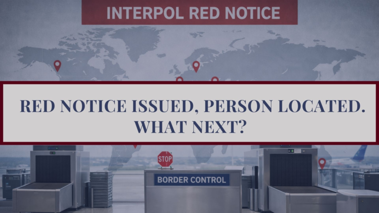 Minimalist airport border control area with security screening equipment and a world map symbolising INTERPOL Red Notice enforcement across jurisdictions.