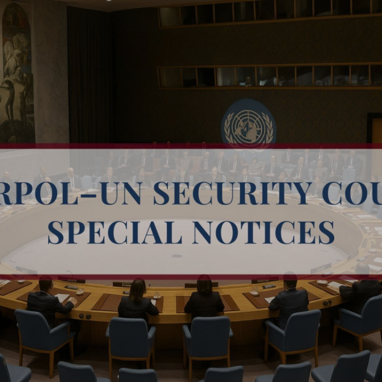 INTERPOL–UN Security Council Special Notice banner illustrating global sanctions enforcement.