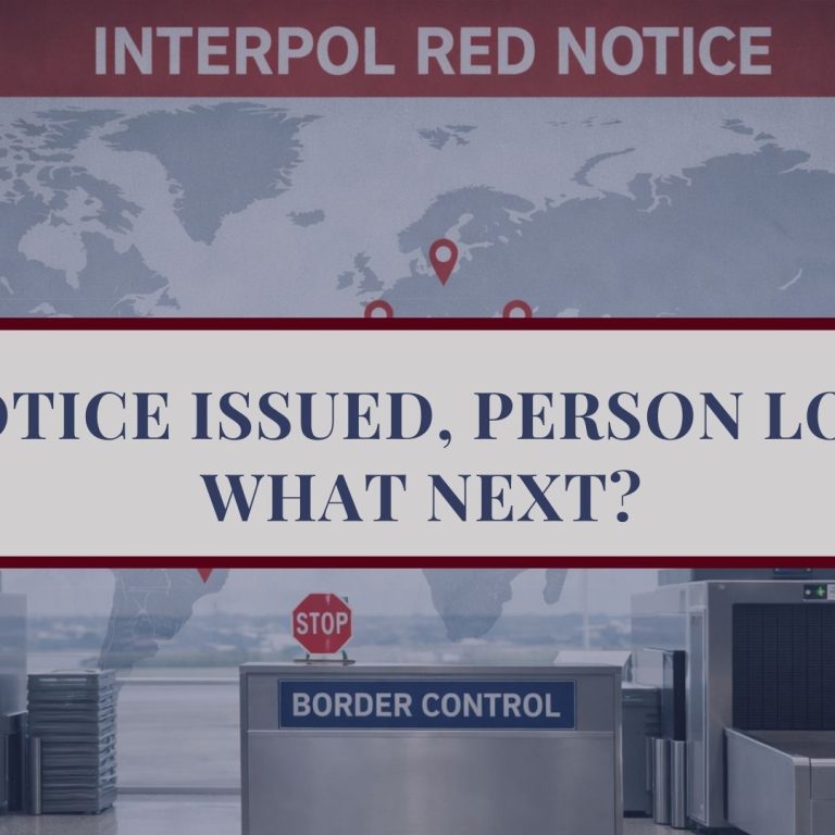 Minimalist airport border control area with security screening equipment and a world map symbolising INTERPOL Red Notice enforcement across jurisdictions.